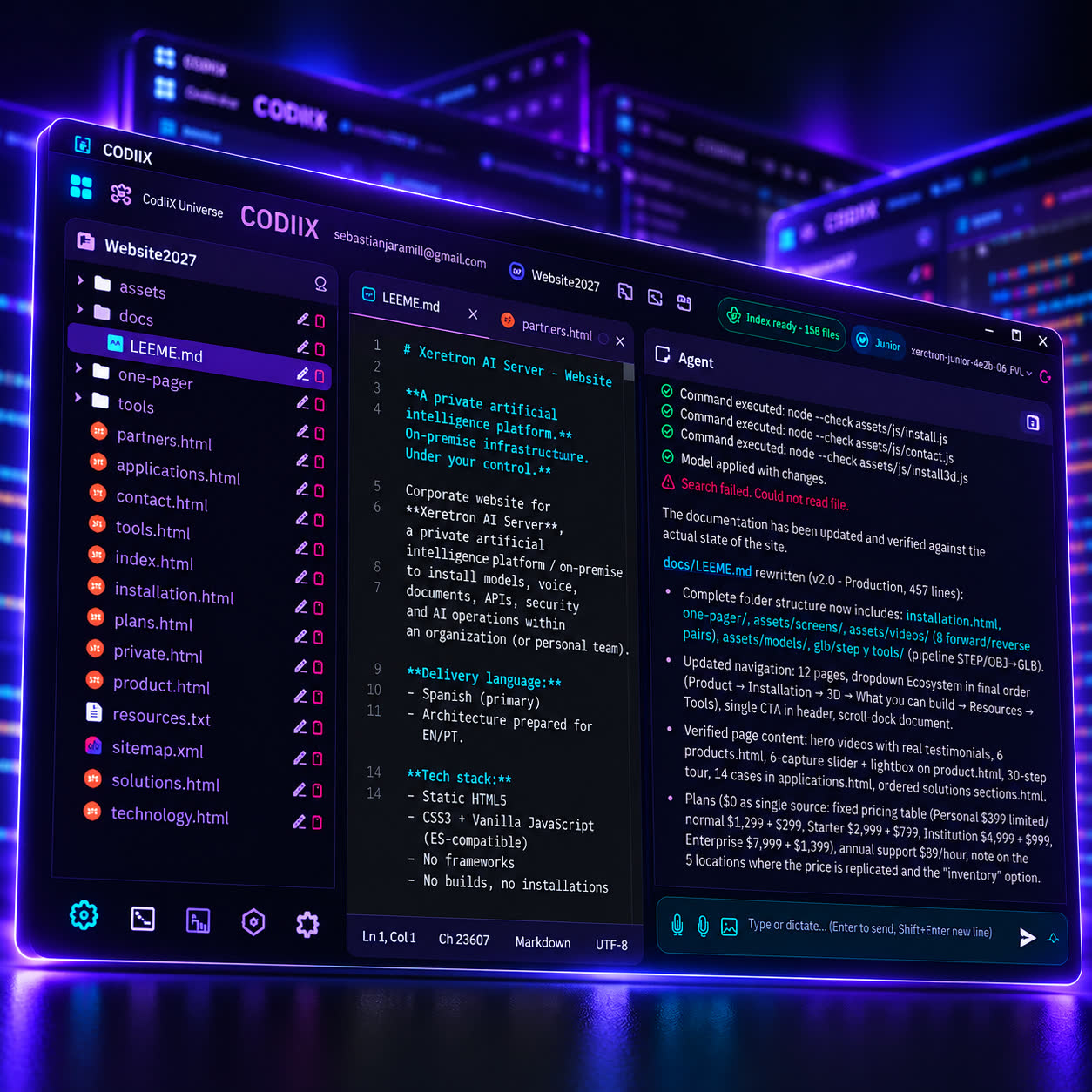 CodiiX: explorer, editor, and AI agent on a real project