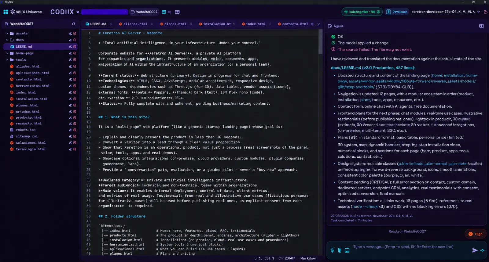 CodiiX with Xeretron Developer 27B on a real project
